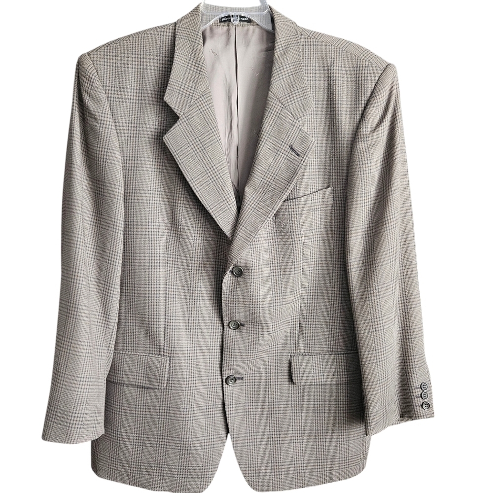 Vintage Yves Saint Laurent Wool Men's Blazer Jacket Brown/Blue Size 47R‎